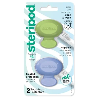 Image of Steripod Clip On Toothbrush Protector, Green and Blue, 2 Count