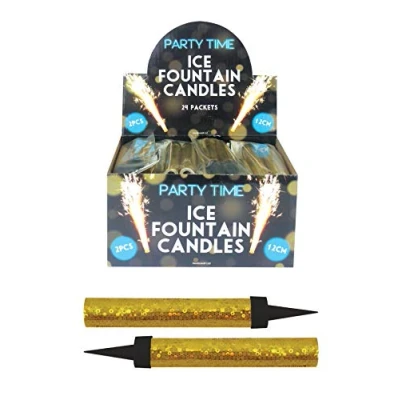 Image of Henbrandt 24 x GOLD Ice Sparkling Fountain Candles (Packs of 2) 48 Total