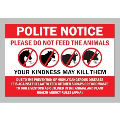 Image of Polite notice, please do not feed the animals Self adhesive sticker (200mm x 150mm)
