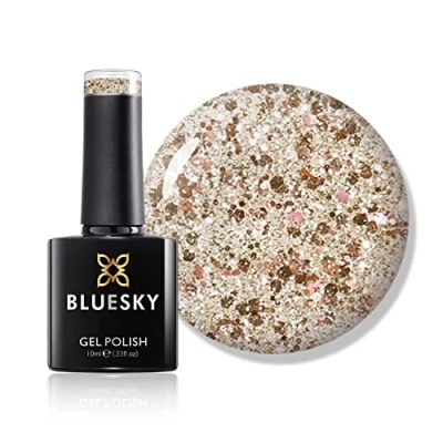 Image of Bluesky Gel Nail Polish, Sensitive, Aw19, Gold Silver Glitter, Long Lasting, Chip Resistant, 10 ml (Requires Curing Under UV LED Lamp)