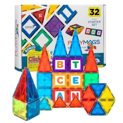 Image of Playmags 38 Pcs Colorful Stronger Magnet Tiles Set Unique Award Winning Magnetic Building For Kids Educational Toys Children STEM
