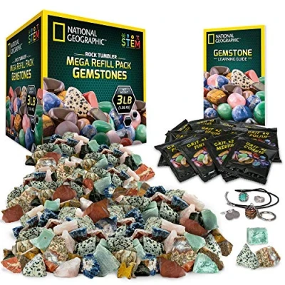 Image of NATIONAL GEOGRAPHIC Rock Tumbler Refill Kit 1.36 kg of Rough Gemstones and Rocks for Tumbling including Amethyst Quartz Supplies include Grit