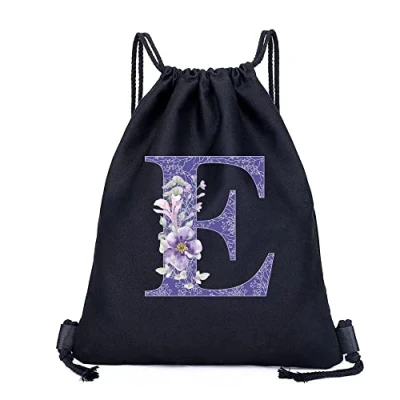Image of Drawstring Gym Bag, String Swim PE Bag,Large Sports Backpack Bags for Women Men, Travel Beach School Bag with Waterproof Kids,Boys,Girls Men (Purple flower E)