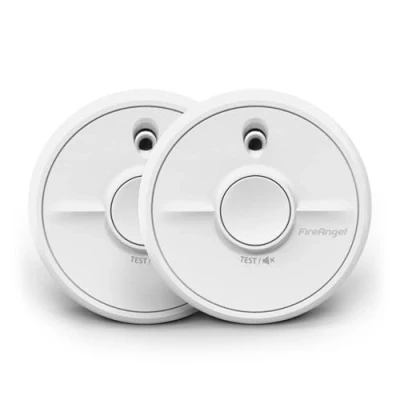 Image of FireAngel SB1 R Smoke Alarm Toast Proof, Optical Alarms for Home with Replaceable Battery and Test/Silence Button Early Detector Fire 90 x 35 mm White 2 Pack