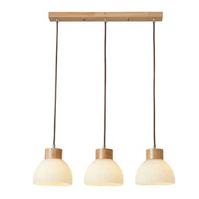 Image of Elksdut Wooden Pendant Light Farmhouse Glass Hanging Lamp, Retro Kitchen Island Lighting Fixture For Dinning Room, Living Bedroom, Entryway, Hallway