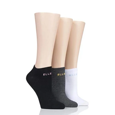 Image of 3 Pair Black / Charcoal White Plain Cotton No Show Trainer Socks Ladies 4 8 Elle