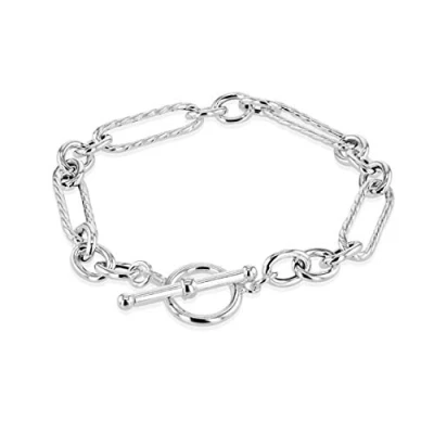 Image of Tuscany Silver Women&#039;s 7.5mm Twisted Link Figaro Belcher T Bar Bracelet 19cm/7.5&#039;