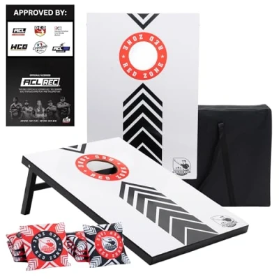 Image of Official Cornhole Set 90 x 60 cm RED Zone 2 Boards 4 Bags Carrying Bag Included MDF Premium Quality (90x60 ZONE)