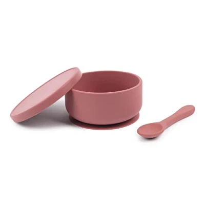 Image of Tiny Dining Baby Silicone Suction Bowl &amp; Spoon Set Dusty Rose