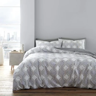 Image of Bianca Atticus Geometric 200 Thread Count Cotton Single Duvet Cover Set with Pillowcase Grey