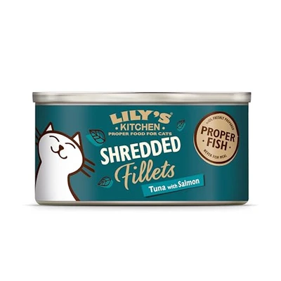 Image of Lily&#039;s Kitchen Shredded Fillets with Tuna and Salmon Grain Free Adult Wet Cat Food (24 Tins x 70 g)