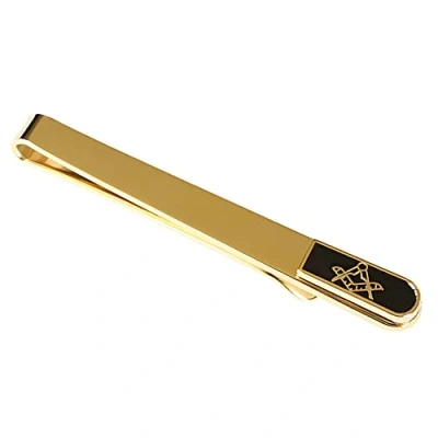 Image of The Masonic Collection Craft Tie Slide For Men Gold Plated With Square and Compass Design Black Enamelled Comes in Velvet Pouch A Perfect Gift Accessory Freemason