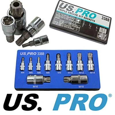Image of US PRO 10pc 1/4&#039;&#039; 3/8&#039;&#039; 1/2&#039;&#039; Drive Triple Square Spline Bit Sockets M4 M18 3388