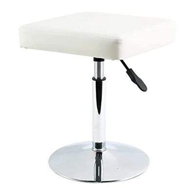 Image of FURWOO PU Leather Square Cutting Stool Height Adjustable Swivel Workshop Barber Shop Beauty Spa Drafting Tattoo Work Short Task Chair Small(White)