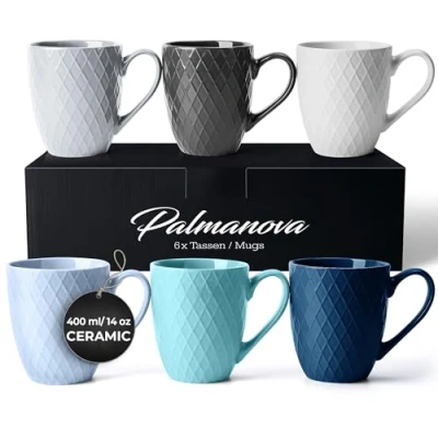 Image of MIAMIO 6 x 400 ml Coffee Mug Set/Mug Modern Ceramic Matt Large Palmanova Collection (Blue)