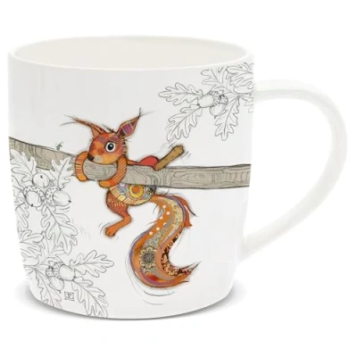 Image of Lesser &amp; Pavey British Designed Barrel Coffee Mug Ceramic Mugs for Home or Work Large Hot Drinks Sammy Squirrel Tea and Cups Bug Art