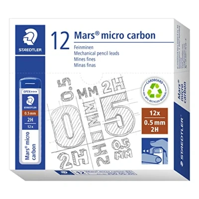 Image of STAEDTLER 250 05 2H Mars Micro Refill Leads for Mechanical Pencils 2H, 0.5mm (Box of 12 x Tubes Leads)
