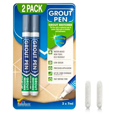 Image of Twin Pack (GREY) grout Pen Designed for restoring tile in bathrooms &amp; kitchens