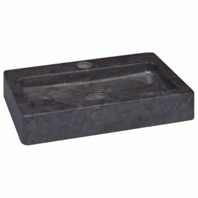 Image of vidaXL Marble Sink Wall Mounted/Countertop Basin in Black, 38x24x6.5cm, Stylish and Durable Bathroom Accessory.