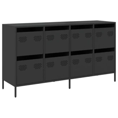 Image of vidaXL Sideboard Storage Cabinet Black, Cold Rolled Steel, 135x39x73.5 cm, 4 Drawers