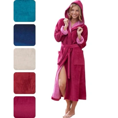 Image of Morgenstern Dressing Gown Women Hooded Premium Bathrobe Long Rose S