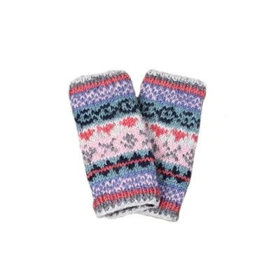 Image of Pachamama Women Wool Hand Warmers Fleece Lined Handknitted Fairisle Pattern Multicoloured One Size Handmade Extra Warm Fair Trade (Oatmeal, Size)