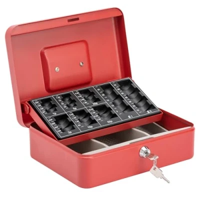 Image of Burg Wachter CB03GBR 10&quot; Money 5030 Cash Box with Coin Tray, Red