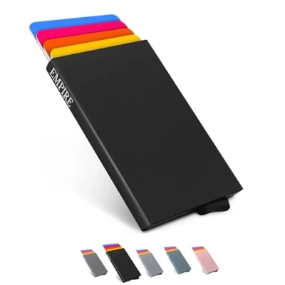 Image of Empire Card Holder, Men Wallet, Credit Holder for RFID/NFC Blocking, Small Wallet Men, Slim Minimalist Women, Jet Black