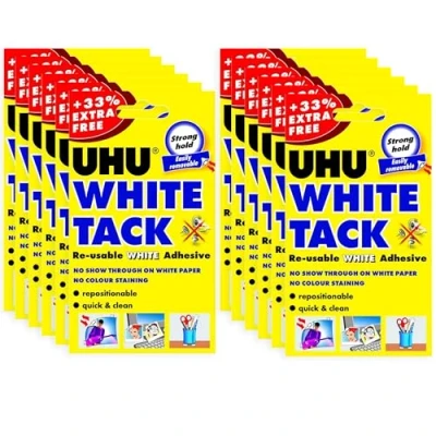 Image of UHU White Tack Sticky Reusable Adhesive Putty Pack of 12