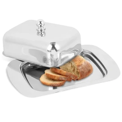 Image of Butter Dish Steel Lid,Butter Stainless with Lid Fridge Container Food Cheese Storage Tray Insulated Holder Dishwasher Safe,7.5x4.9x1.7inch