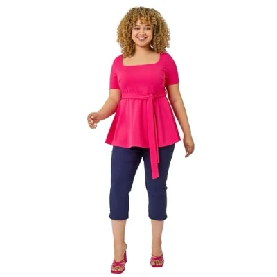 Image of Roman Curve Womens Stretch Belted Peplum Top Pink Size UK 22 24