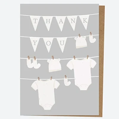 Image of Ready To Write Thank You Open Out Cards Dotty Washing Line Pack of 10. Card, Line, Cute, Colourful, You. (11 0054)