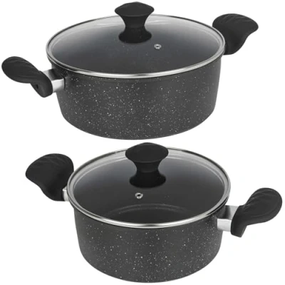 Image of URBN CHEF Forged Carbon Steel Non Stick Cookware Sets Casserole Pots, Frying Pans, Saucepan &amp; Induction Base Suitable for Gas, Electric, Ceramic, Halogen Stoves Durable Soft Touch Handles