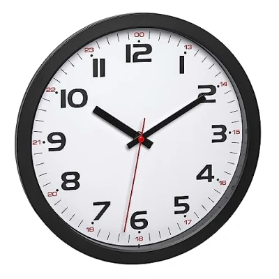 Image of TFA Dostmann Analogue Wall Clock. 60.3050.01, Non Ticking, Glass Cover, 12 and 14h Marks, Black, (L) 305 x (B) 38 (H) mm