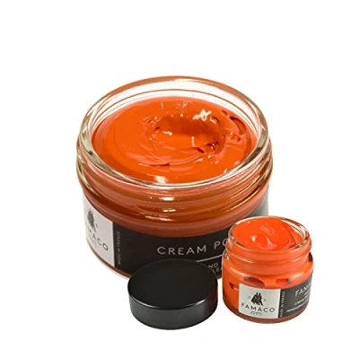 Image of Famaco Orange 50ml Renovating Polish and 15ml Scuff Scratch Dye with Polishing Cloth Free Touch up Brush Long Lasting Shine Protector Kit for Boots Shoes