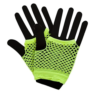 Image of Wicked Costumes 80&#039;s Net Gloves Neon Yellow Fancy Dress Accessory