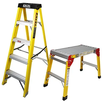 Image of Excel Heavy Duty Fibreglass 4 Tread Ladder with Folding Hop up