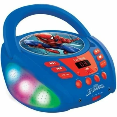 Image of Lexibook Marvel Spider Man Bluetooth CD Player for Kids Portable, Light Effects, Aux in, Battery or AC, Girls, Boys, Blue/Red, UK Plug