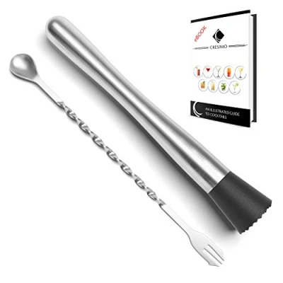 Image of 25cm Muddler &amp; Bar Spoon, Stainless Steel Cocktail Mixing Spoon Set with Recipes eBook Pestle Muddler/Bar Spoon/Cocktail Making Home Accessories Cresimo