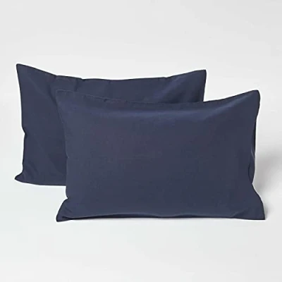 Image of HOMESCAPES Navy Kid’s Pillowcases 60 x 40 cm 2 Pack 100% Textured Natural French Flax Linen &amp; Pure Cotton Blend Hypoallergenic Children’s Pillow Cases with Envelope Close Breathable Easy Care