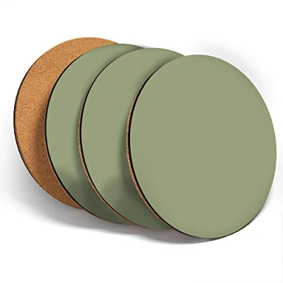 Image of Destination Vinyl ltd Great Coasters (Set of 4) Round Avocado Green Colour Block Drink Glossy Coasters/Tabletop Protection for Any Table Type #44189