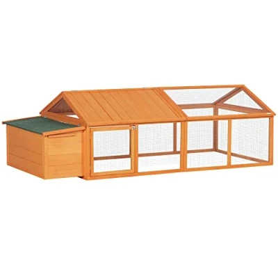 Image of PawHut Chicken Run, Wooden Coop with Nesting Box, Openable Roof for 4 8 Chickens, Rabbits, Ducks, Garden Orange