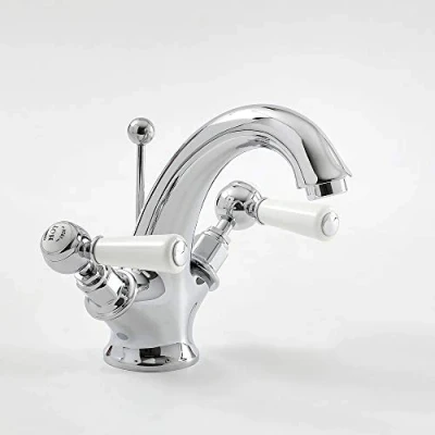 Image of Milano Elizabeth Traditional Mono Basin Mixer Tap Lever Handles Chrome White