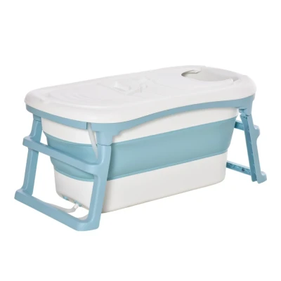 Image of HOMCOM Foldable Bathtub Kids Bath Tub with Lid Large Freestanding Bathtubs Home Sauna for Toddler Children Teenage 1 12 Years
