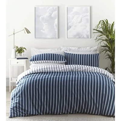 Image of HOMEMAKER BEDDING Navy Blue Stripe Duvet Cover Set Quilt Pillow Cases (King)