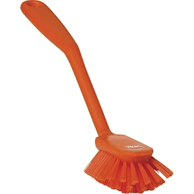 Image of Vikan 42377 Dish Brush with Scraping Edge, Orange, Medium, 280mm Length, 60mm Width, 55mm Height