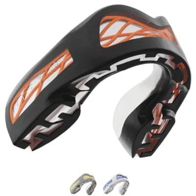 Image of SafeJawz Premium Protection Shock Cage Sports Mouth Guard Nitro, Adults and Junior Gum Shield with Case for Boxing, MMA, Rugby, Martial Arts, Karate, Hockey All Contact (Black)