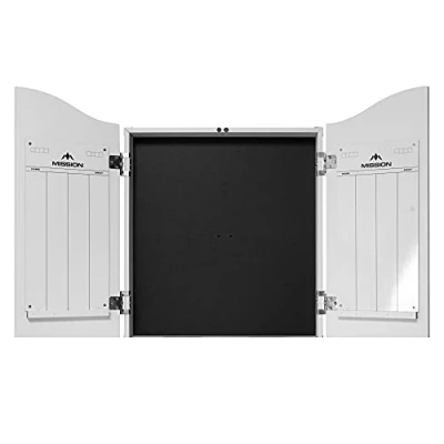 Image of Mission Darts CAB011 Deluxe Heavy Duty Dartboard Cabinet With Markerboards, White