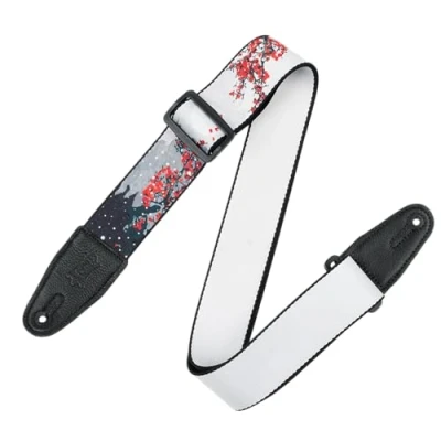 Image of Levy&#039;s Leathers Guitar Strap MPD2 116 Prints Polyester With Leather Ends 2&quot; Cherry Blossom SnoWith