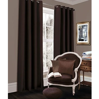 Image of Artistic Fashionista* New Super Soft Solar Thermal Insulated BLACKOUT Eyelet Ring Top Curtains with TieBacks Energy Saving (Chocolate, 90x90 Inches)